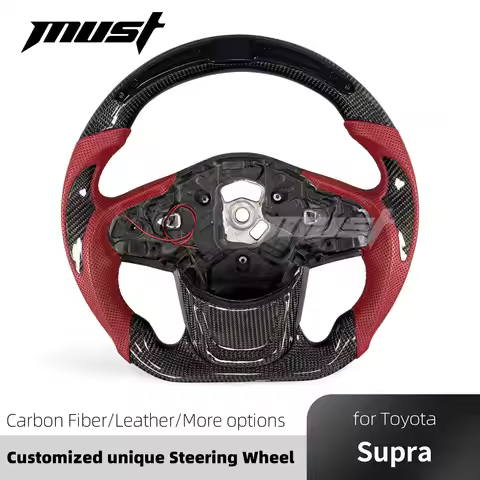 Custom Carbon Fiber LED Steering Wheel Red Perforated Leather for Toyota GR Supra Coupe J29 A90 A91 