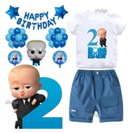 Baby Boss Outfit for Boy 1-2 Year Old Fashion Boys Tshirt Blue Shorts for Baby 1st Birthday Theme Mo