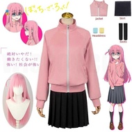 Gotou Hitori Cosplay Bocchi The Rock Costume JK Uniform Pink Jacket Skirt Wig