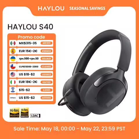 HAYLOU S40 ANC Wireless Headphone 50dB Noise Canceling Hi-Res 3D Spatial Audio Earphone with LDAC Bl
