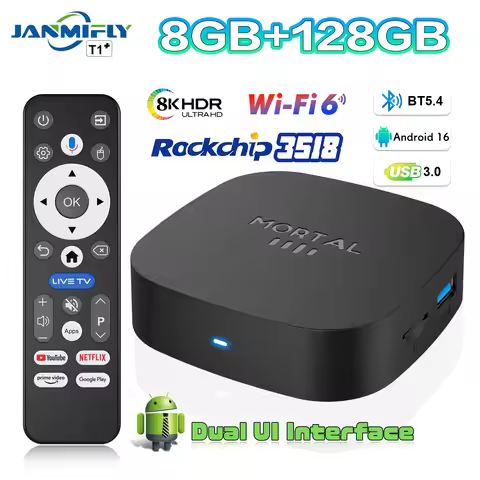 2025 New T1+ 8K Voice 4K HD TV Box Android 16.0 RK3518 Quad Core 8GB RAM 128GB ROM Dual Wifi 2.4G/5.