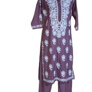 Laqueens kurta set kurti India remaja dewasa kondangan dusty pink bordir chikankari tunik  Dress Pes