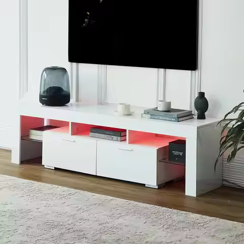 LED TV Stand for 65/70/75 Inch TV, Entertainment Center with Storage Drawer, Industrial TV Console T