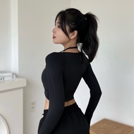 Áo tập gym yoga nữ dài tay áo croptop thể thao nữ tay dài có xỏ ngón kèm mút chất thun poly 2 da- Ao