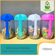 Botol Salad / Gelas Salad Portabel dengan Garpu / Salad Cup / Salad Glass Portable 1000ml