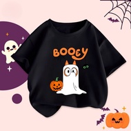 Kaos Happy Halloween Booey Bluey T-Shirt Trick or Treat Tee Shirt Kids Adults Halloween Cosplay Cost