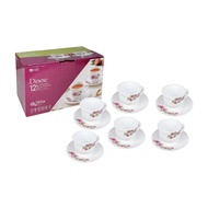 Felli Dinexe Opal Glass Cup & Saucer Set (12 Pcs) - Wavy Camellia Bloom