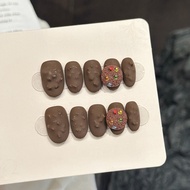 High-end Cartoon 3D Chocolate Cookie Handmade Wearable Nail Tips Detachable Fake Nail Stickers Nail 