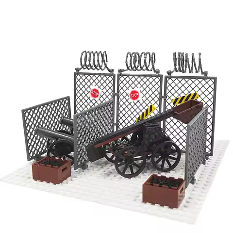 Military Building Blocks MOC Medieval Soldiers Weapons Sandbag Fence Parts Pirate Cannon Model Brick