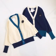 日本 Ne-net NYA 藍白色混紡棉布 V領 鈕扣 束袖 外套