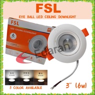 FSL FSS630 LED 3" 6W EYE BALL CEILING DOWNLIGHT - 3000K , 4000K AND 6500K