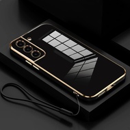 Luxury Plating Lanyard Silicone Case for Samsung Galaxy S21 S22 S23 S24 Fe S24FE Plus Ultra S21fe So