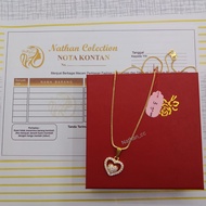 Nathan - kalung liontin wanita dewasa Emas Muda 3.0 gram Model Kalung Love Hati Dua Permata Lapis Em