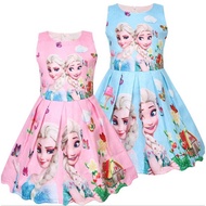 Kid girls dress cartoon Frozen Dress [2 -12 yrs old] casual birthday dress | baju gaun kembang kartu