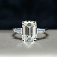 Fashion Luxury Gorgeous Women ring Real Moissanite Diamond 100% S925 Silver 4ct Emerald Cut Ring for