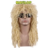 MAFILOP 70s 80s Rockstar Wig, Curvy Long Halloween Party Cosplay Wig, Fluffy Punk Mullet Wig