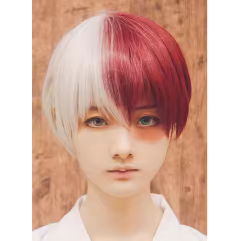Anime Todoroki Shoto Half White Half Red Anime Wigs for Halloween Cosplay Womens Cosplay Wig Synthet
