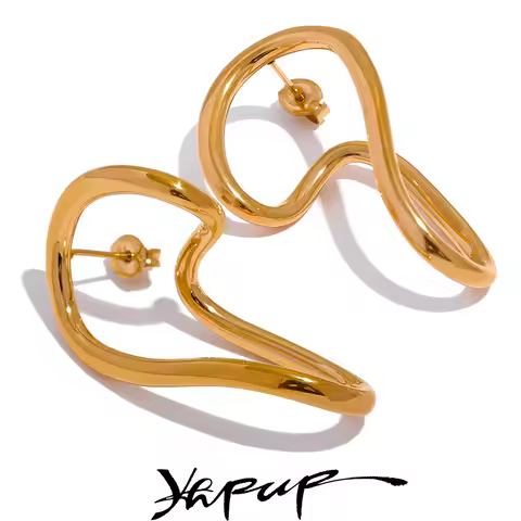 Yhpup Minimalist Stainless Steel Twisted Geometric Hollow Stud Earrings for Women Personal Waterproo