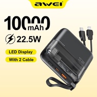 Awei 10000mAh 22.5W Mini Portable Fast Charging Powerbank Built-in Cables Power Bank