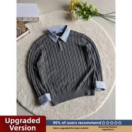 Black Faux Layered Retro Argyle Striped Knitwear Male Sweater