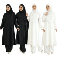 Muslimah Suit AYLA - Jubah Seluar High Quality Cotton Umrah Hitam Putih Less Iron Nursing