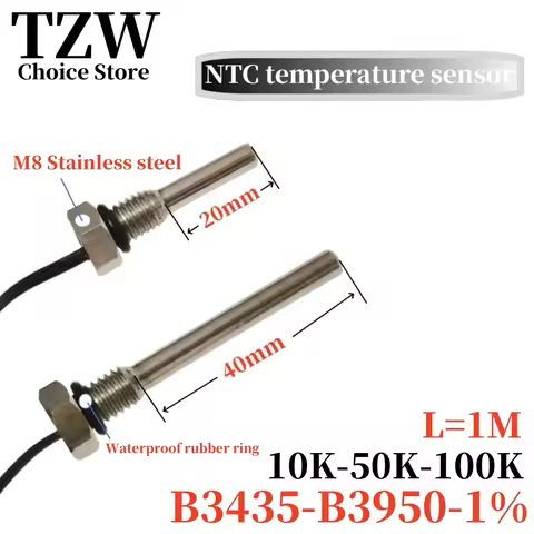 TZW 1PCS 10K M8 hexagonal probe NTC thermistor temperature sensor 1.25 thread B3950 B3435 10K 50K 10