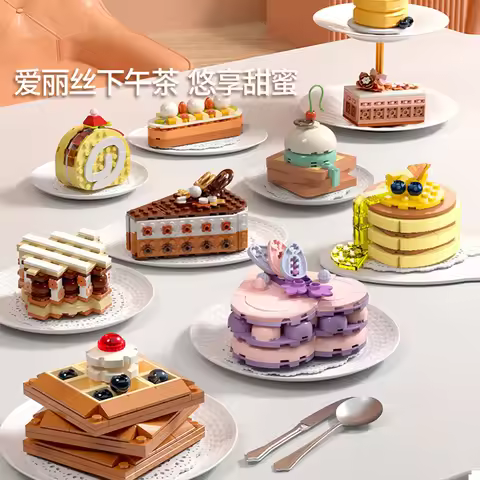 DIY MOC Cake Waffle Toast Chocolate Shuflei Swiss Roll Ice Cream Crispy Tarts Building Blocks Model 