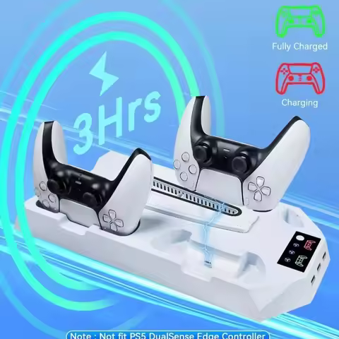 For PS5/PS5 Slim/PS5 Pro Stand with Headphone Hook Cooling Stand & Controller Charging Station for P