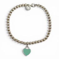 成色極佳★TIFFANY&Co. Tiffany Return to Tiffany 迷你心形吊牌串珠手鍊 925銀 總長度約16厘米 銀藍色 重量5.4克 女士