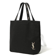 現貨YSL 聖羅蘭 金色刺繡粉內裡 黑色帆布多用途側肩包 購物袋 托特包 書包 側背包 手提包 袋