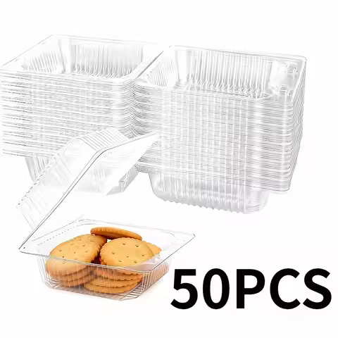 50PCS Disposable Plastic Square Box Cake Boxes Lid Square Cheesecake Sandwich Bakery Party Supplies 