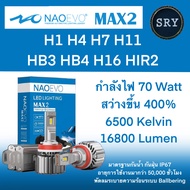 หลอดไฟหน้ารถยนต์ LED NAOEVO MAX2 กำลังไฟ 70W สว่าง 16800 ลูเมน แสง 6500K สว่าง 400% รับประกัน 2 ปี ข