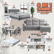 [COMBO] 8IN1 BEDROOM SET / LIVING ROOM SOFA TV CONSOLE DINING TABLE SET / Bedroom Set / Apartment Fu