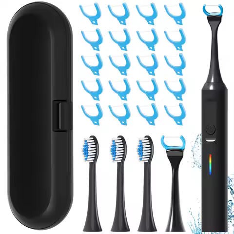 Sonic Electric Toothbrush Set - 20 Floss Picks Heads, 3 Modes and 2 Min Smart Timer, Compatible with
