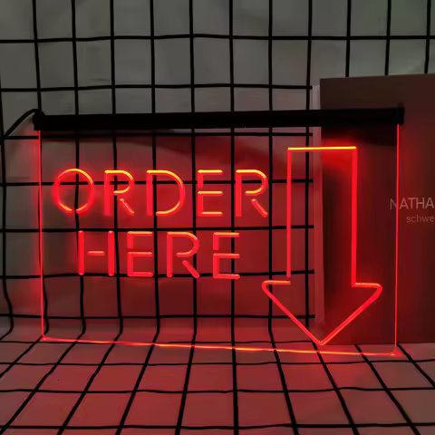 Order Here Cashier Shop-Retro LED Neon Sign Home Decor with Vintage Plaques and Posters for Room Off