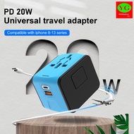 PD 20W Universal Travel Adapter 20W USB-C and 18W USB-A (Black)