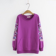 Plus Size XL-4XL Women's Hoodies Autumn Floral Embroidery Long Sleeves Pullover Casual Tops