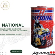 National Multigrade 4T API SL SAE 20W-50 JASO MA-2 Synthetic for Motorcycle Oil - 800ml or 1L