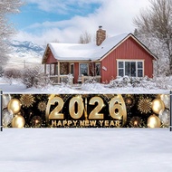 1pc-Giant Happy New Year Banner 8x1.6 FT Large Outdoor Yard Sign For 2026, Vibrant Fireworks Happy N