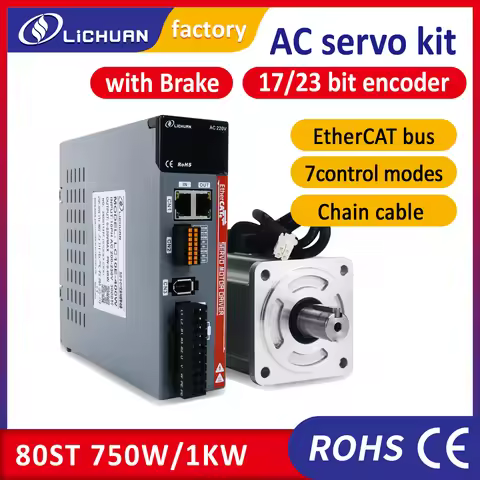 Lichuan Ethercat servo motor with brake 750W and 1000W with servo driver LC10E LC20E kit 80ST 3000rp