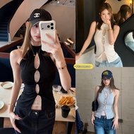 Maomao เสื้อเซ็กซี่เบาๆใส่เดท สะพักคอไม่มีแขน ผ้าอีสติกยืดหยุ่น ลูกไม้ลายฉลุ-2484