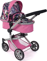 Bayer Chic 2000® 2-in-1 Mika Doll's Pram - Pink Navy - Foldable - Height-Adjustable Handle 47-80 cm 
