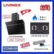 Livinox LCH-OCEAN-90BL Hood + LGH-588 2B-BL Gas Hob
