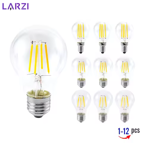 1-12pcs G45 Globe Light Bulbs A60 Glass LED Filament E27 E14 Screw Base AC 220V Retro Decorative 2W 
