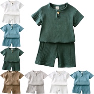 2026 Essentials Kids Outfits 2 Pcs Linen Cotton Infant Baby Boys Girls Clothing Sets Newborn Top T-S