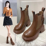 ZZWomen's Leather Platform Chelsea Boots2023New Fleece-lined Dr. Martens Boots Autumn British Style Smoke Pipe Boots 65