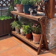 雙層室內木架/盆栽架(多尺寸)-裝飾客廳多肉陽台盆栽輕奢落地式防腐實木花架 (U2765)