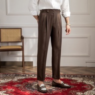 Mr. Lusan Naples High Waist Suit Pants British Retro Casual Pants Tall Thin No-Iron Straight-Leg Trousers Men