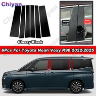 6Pcs Glossy Piano Black PC Material Mirror Effect Door Window Pillar Post Column BC Trim Stickers Co