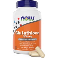 Now Glutathione 500 mg, 100 Vegan Capsules - Reduced Form GSH Supplement - Enhanced with Milk Thistl